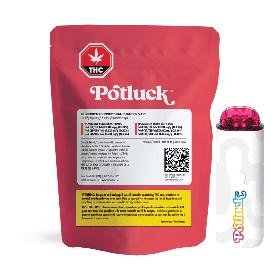 Potluck - Cartridges & Kits - Sunrise (CBG) to Sunset (CBN) Dual Chamber Disposable - 1g