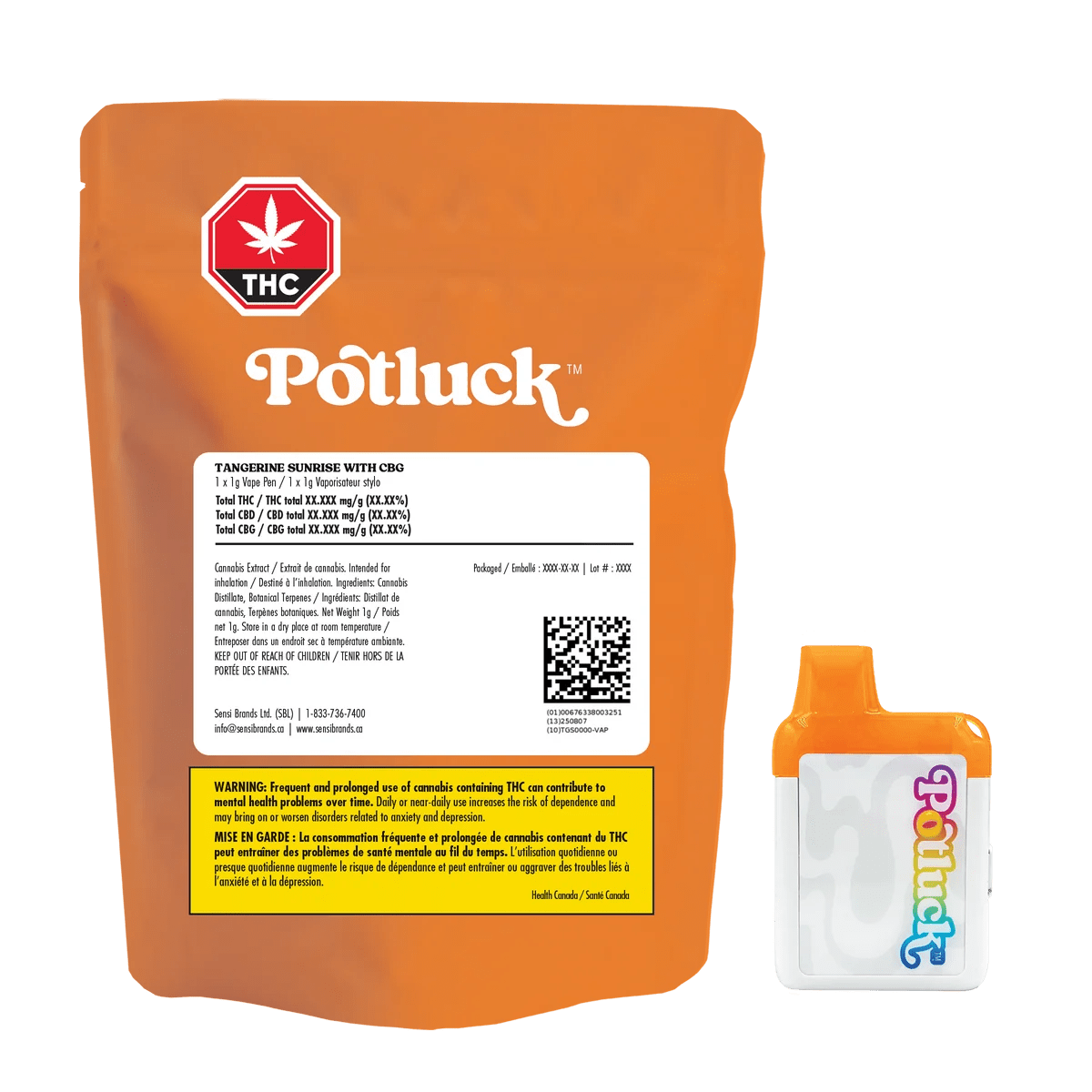 Potluck - Cartridges & Kits - Tangerine Sunrise CBG Disposable - 1g