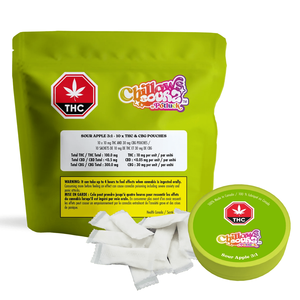 Potluck - Chillows THC Pouches - Sour Apple 3:1 CBG - 10mg x 10 Pouches